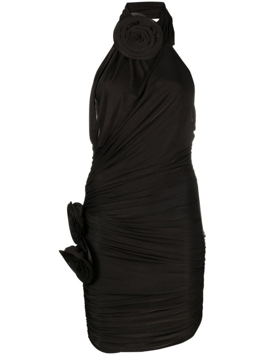 Brown Floral-appliquÃ_x0083_Â© Halterneck Dress