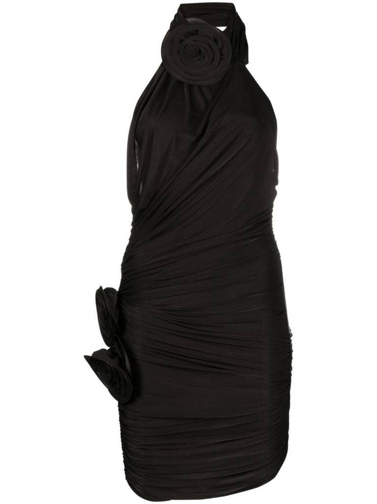 Brown Floral-appliquÃ_x0083_Â© Halterneck Dress