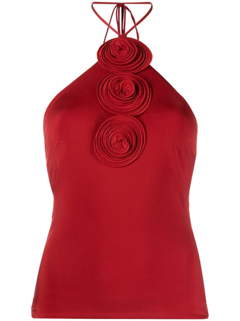 Red Floral Applique Halterneck Top