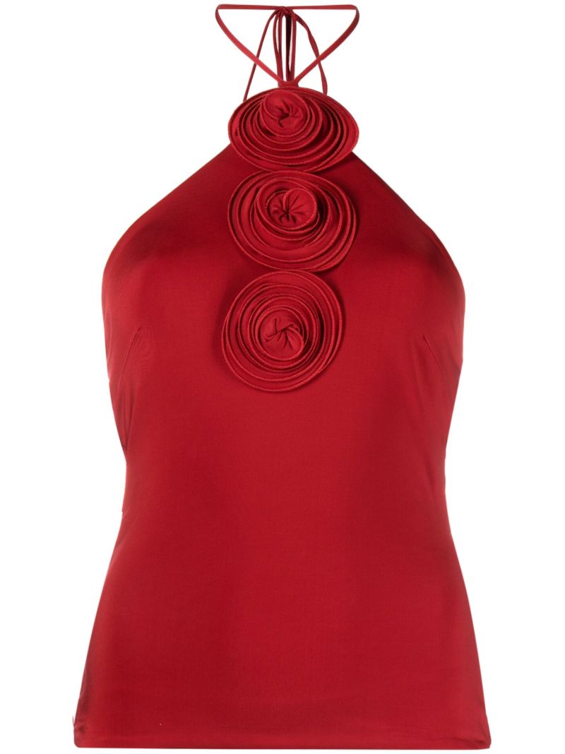 Red Floral Applique Halterneck Top
