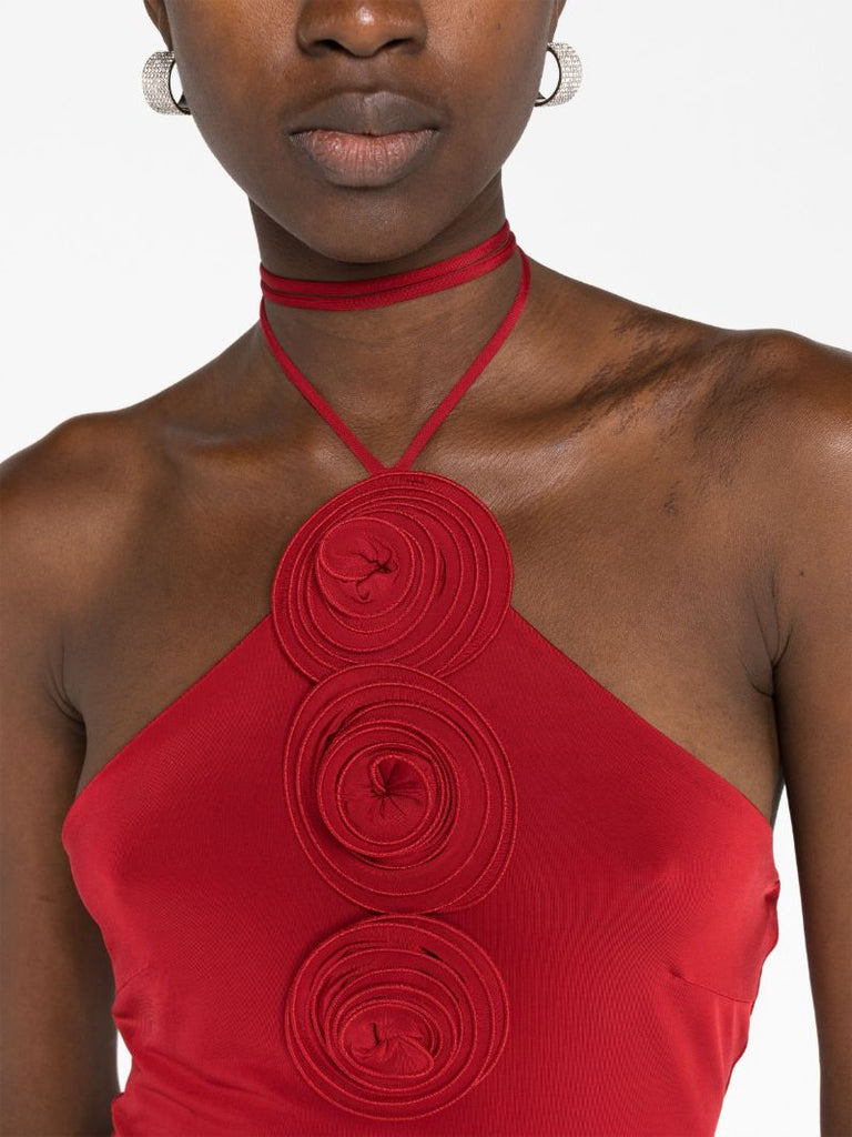 Red Floral Applique Halterneck Top