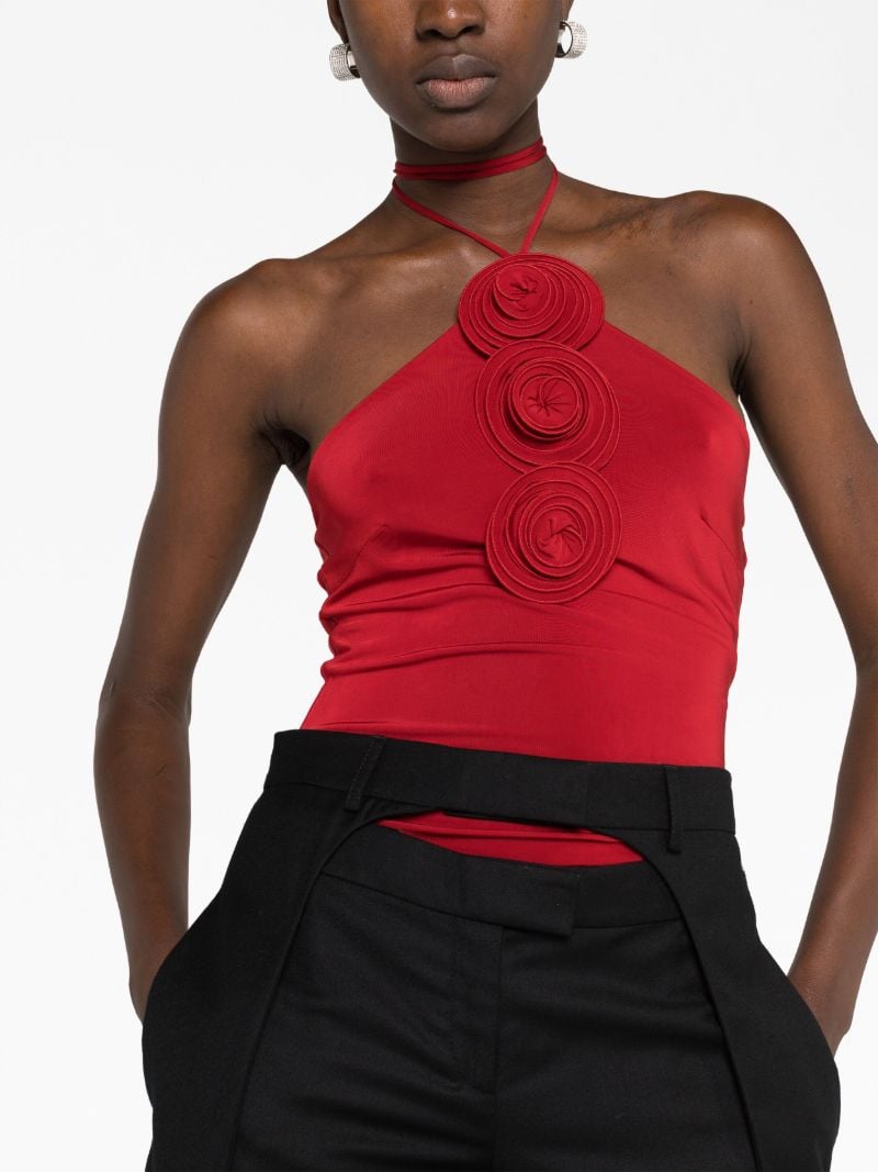 Red Floral Applique Halterneck Top