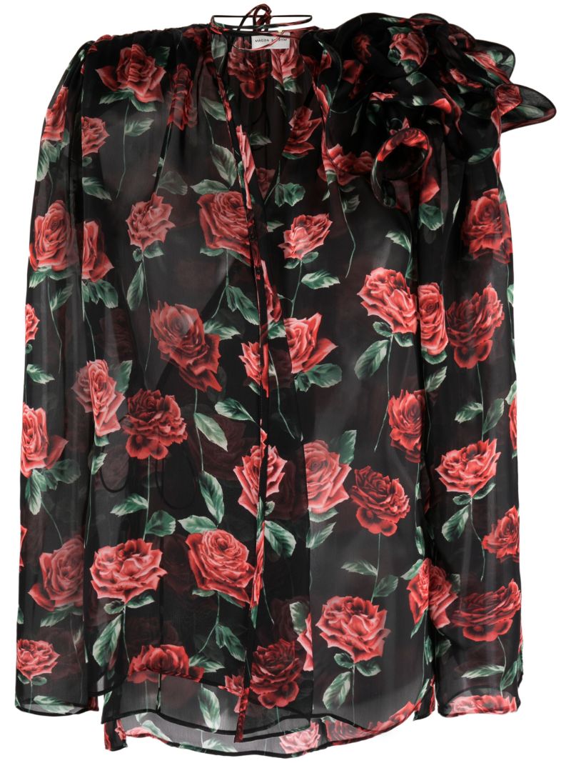 Black Rose-print Silk Blouse