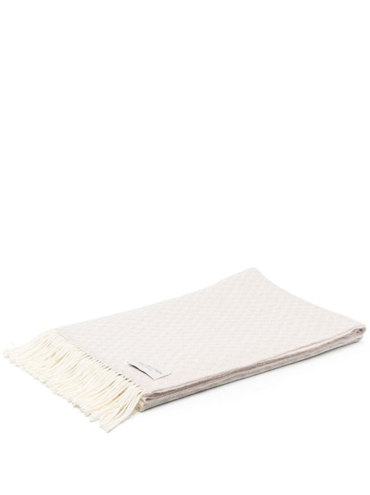 Neutral Weave Wool Fringed Throw