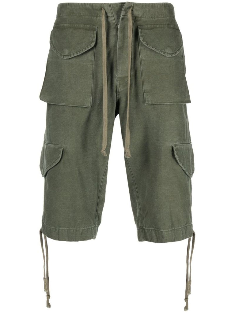 Green Drawstring Cargo Cotton Shorts