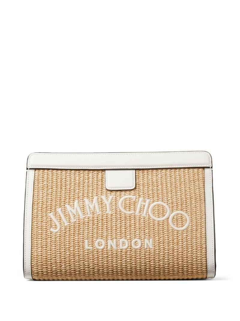 Beige Avenue Woven Raffia Clutch