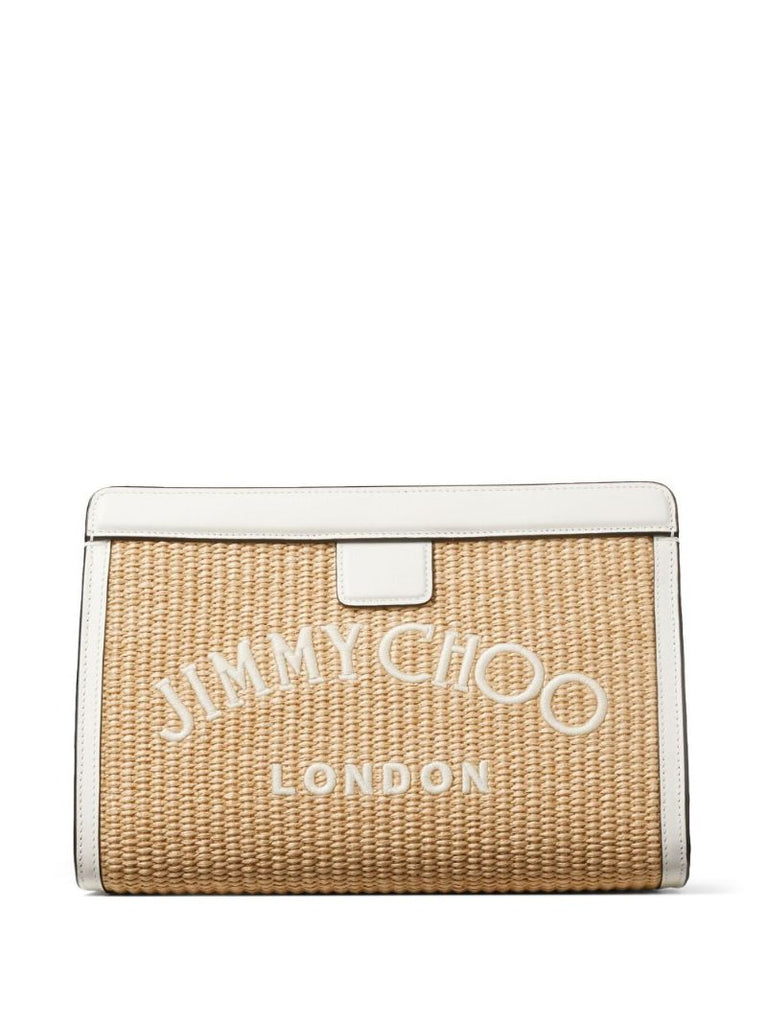 Beige Avenue Woven Raffia Clutch