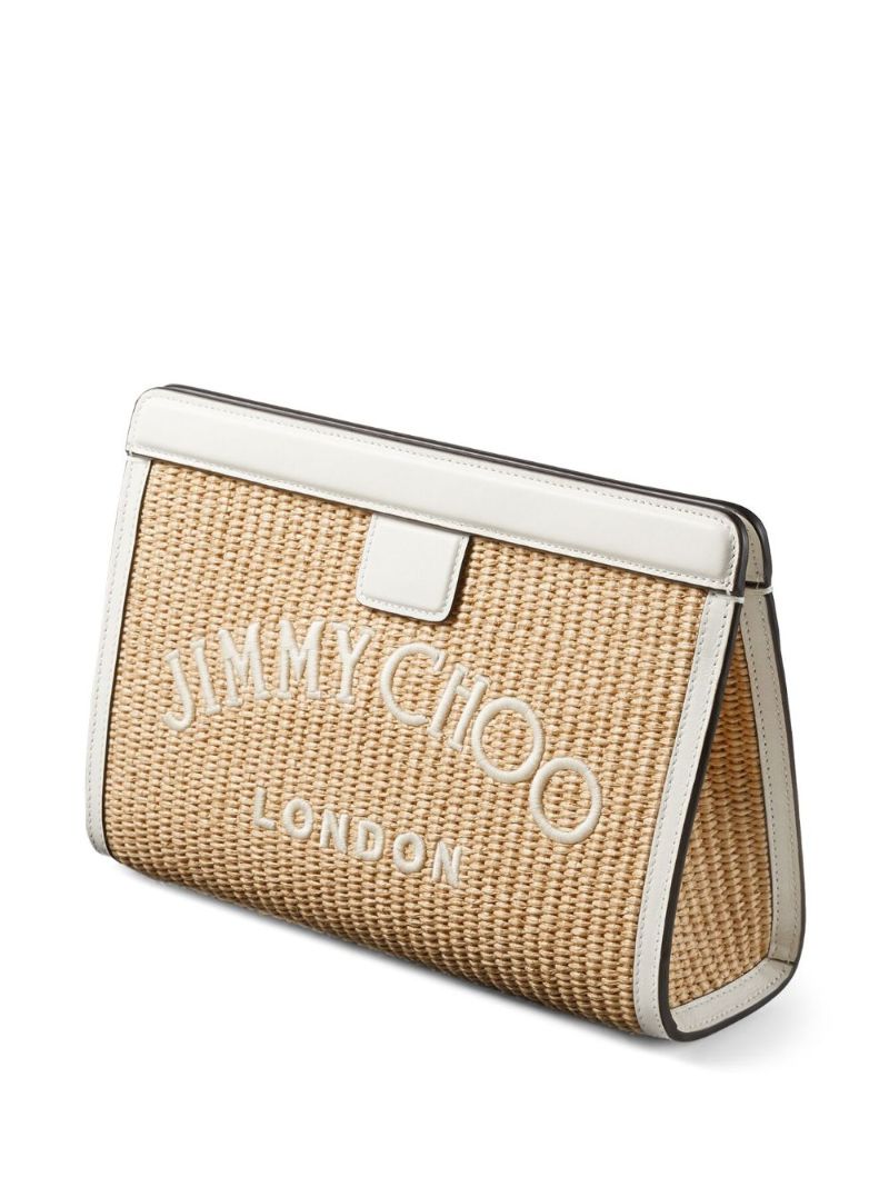 Beige Avenue Woven Raffia Clutch