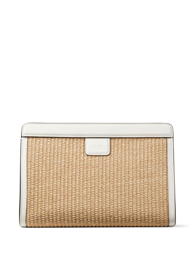 Beige Avenue Woven Raffia Clutch