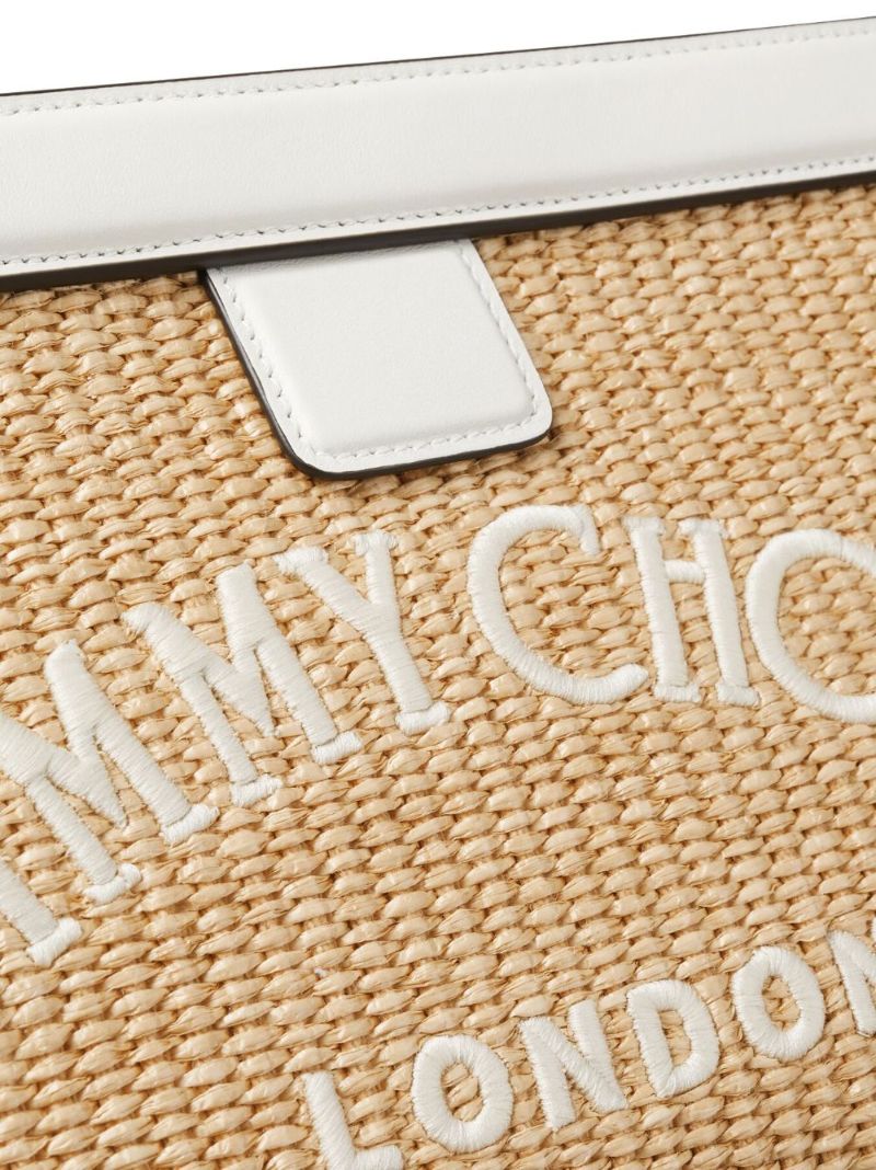 Beige Avenue Woven Raffia Clutch