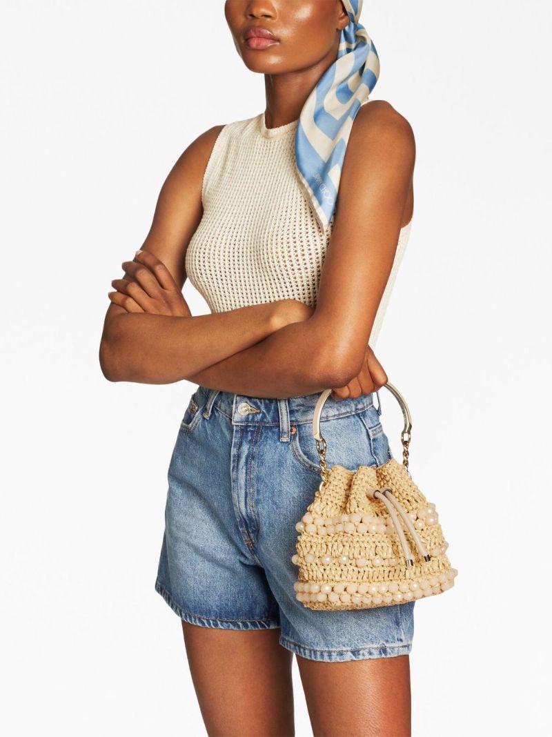 Beige Small Bon Bon Woven Bucket Bag