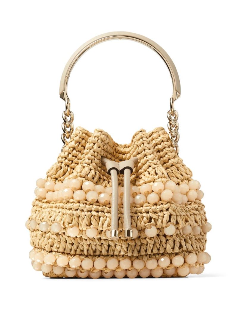 Beige Small Bon Bon Woven Bucket Bag