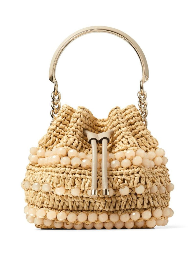 Beige Small Bon Bon Woven Bucket Bag