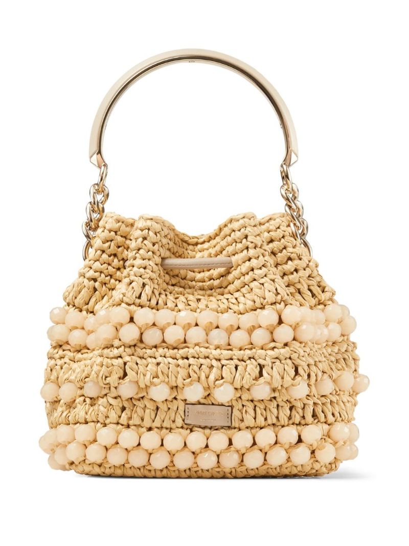 Beige Small Bon Bon Woven Bucket Bag