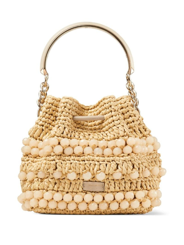Beige Small Bon Bon Woven Bucket Bag