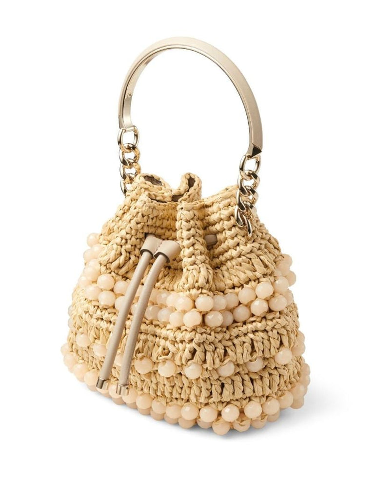 Beige Small Bon Bon Woven Bucket Bag