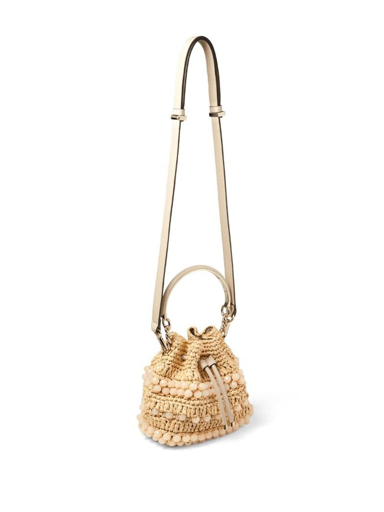Beige Small Bon Bon Woven Bucket Bag
