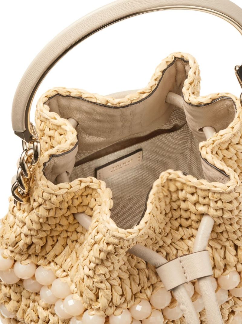 Beige Small Bon Bon Woven Bucket Bag