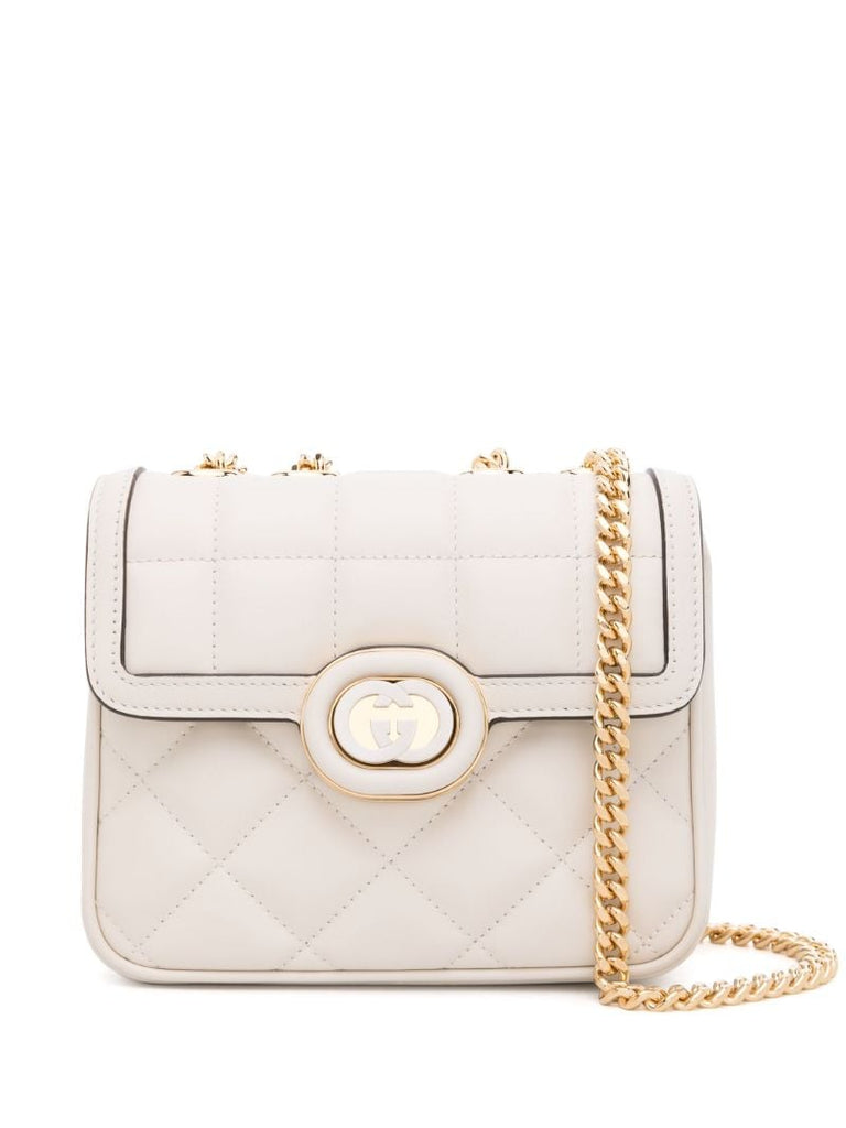 White Deco Quilted Logo Shoulder Bag