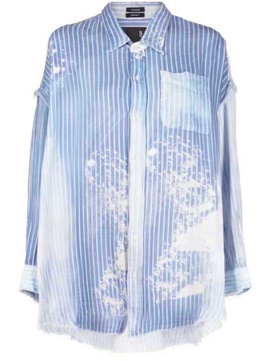 Blue Bleached Pinstripe Cotton Shirt