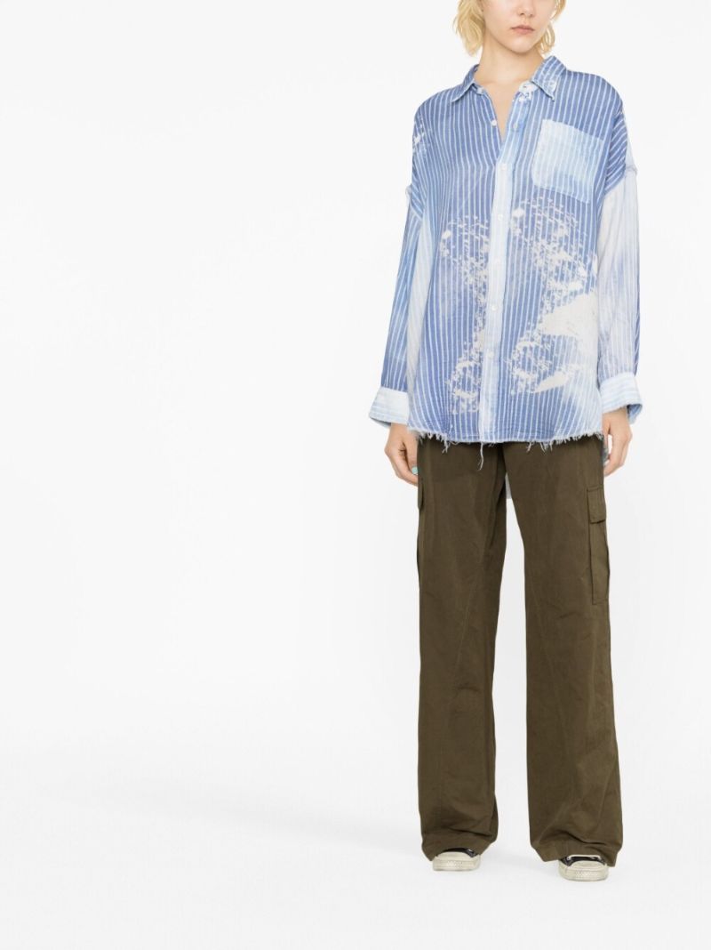 Blue Bleached Pinstripe Cotton Shirt