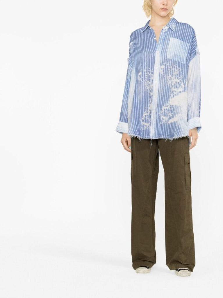 Blue Bleached Pinstripe Cotton Shirt