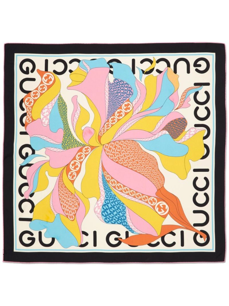 Black Maxi-flower Print Silk Scarf