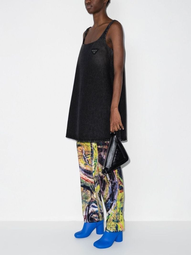 Black Square Neck Logo Plaque Denim Dress