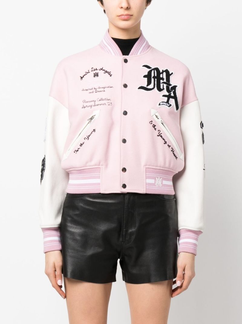 Pink Logo Patch Varsity Jacket