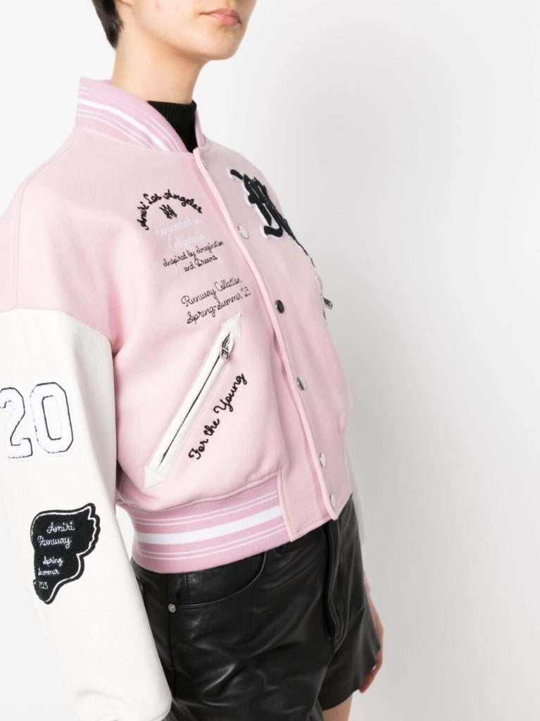 Pink Logo Patch Varsity Jacket