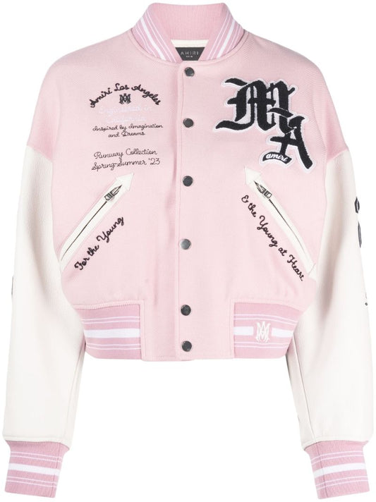 Pink Logo Patch Varsity Jacket