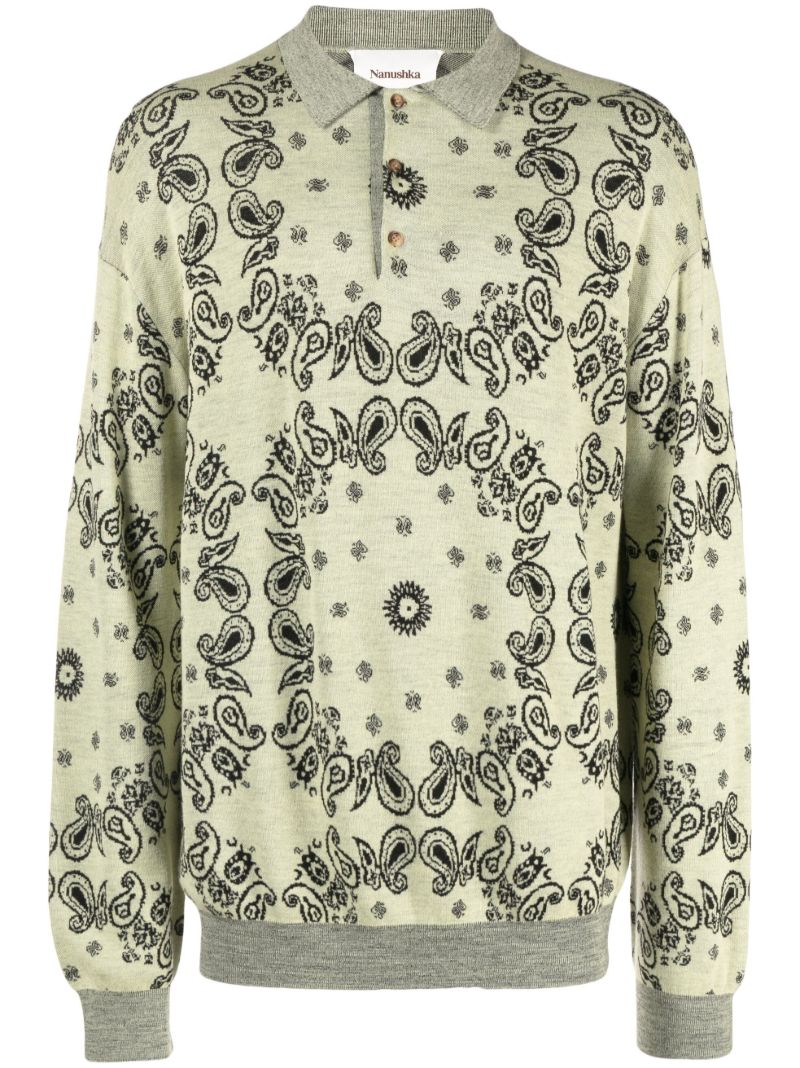 Yellow Ziast Paisley Print Polo Sweater