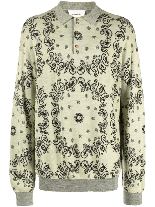 Yellow Ziast Paisley Print Polo Sweater