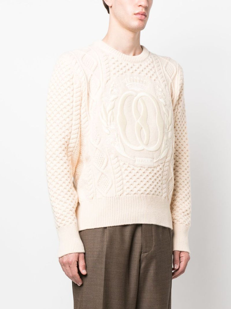 Neutral Logo-jacquard Cable-knit Sweater