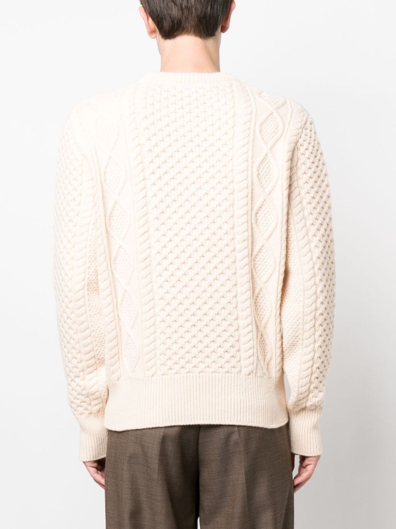 Neutral Logo-jacquard Cable-knit Sweater