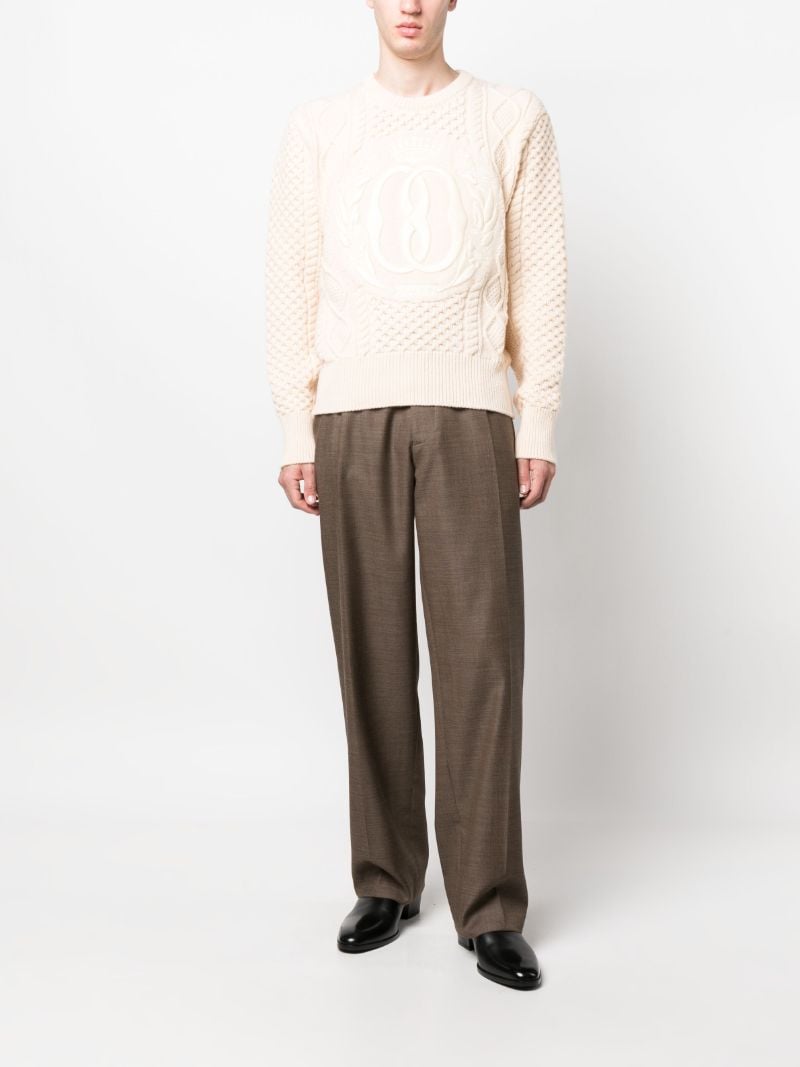 Neutral Logo-jacquard Cable-knit Sweater