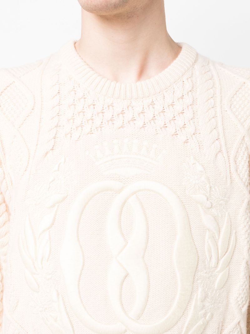 Neutral Logo-jacquard Cable-knit Sweater