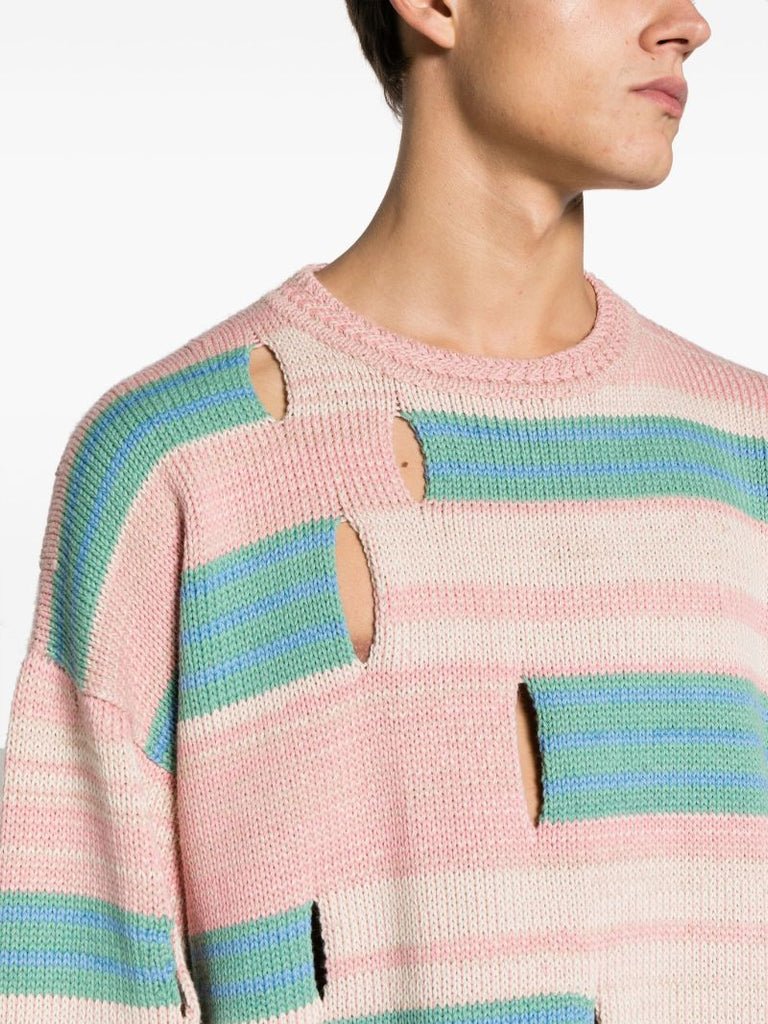 Pink Roots Stripe Cut-out Sweater