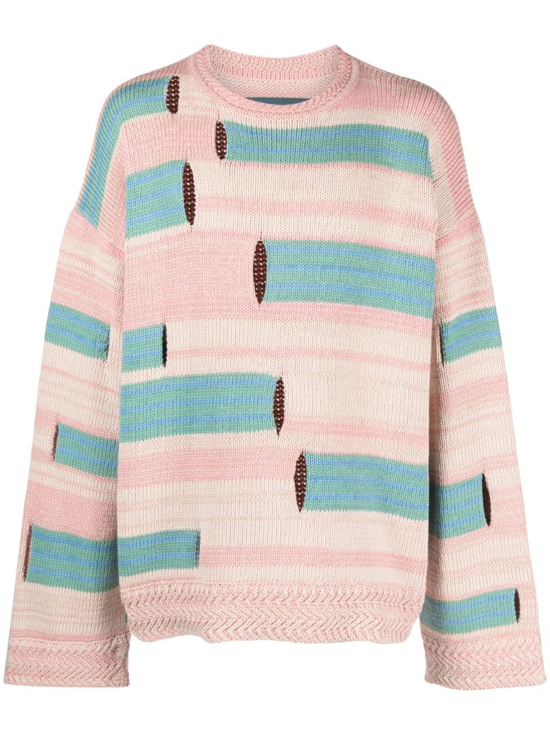 Pink Roots Stripe Cut-out Sweater