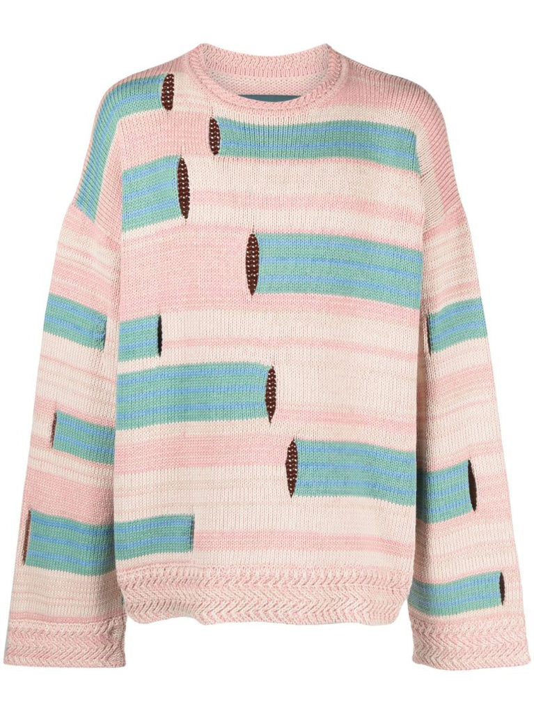 Pink Roots Stripe Cut-out Sweater