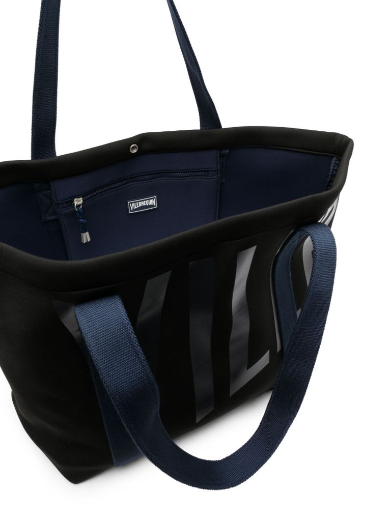 Black Logo Print Large Beach Bag