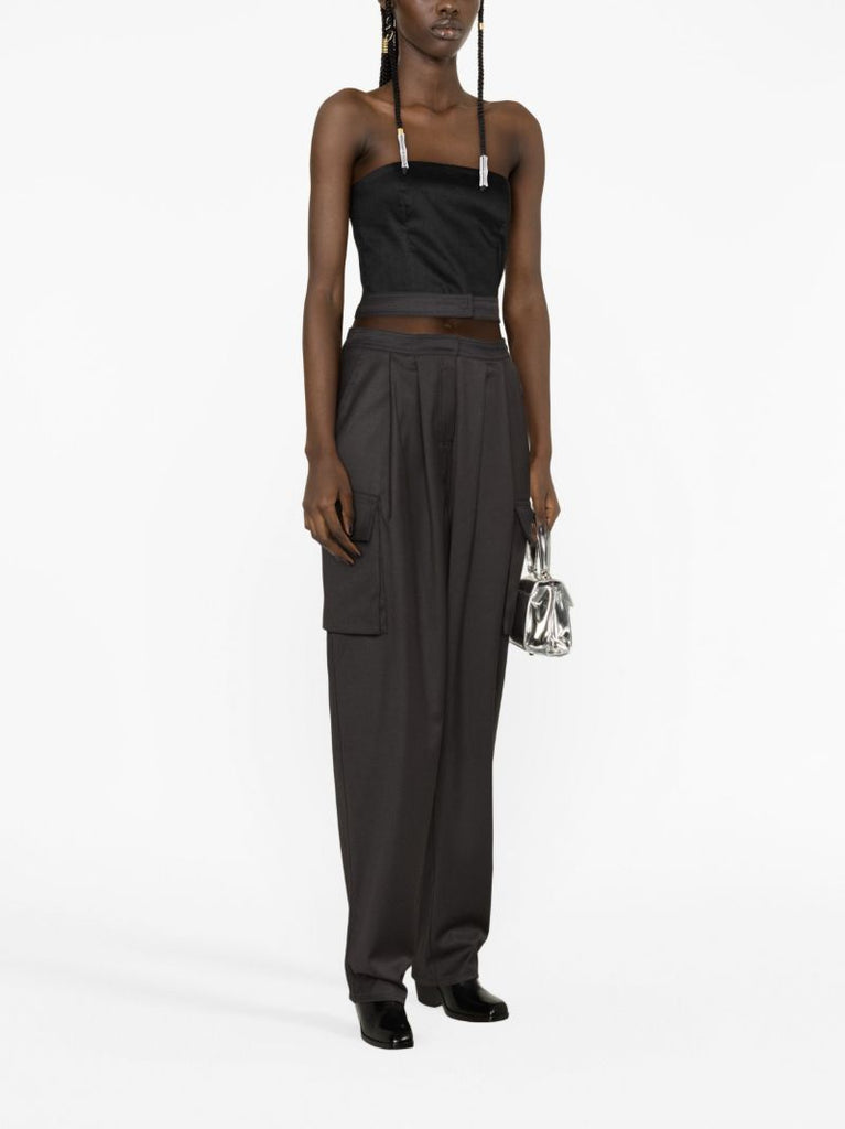 Grey Cut-out Pleated Trousers