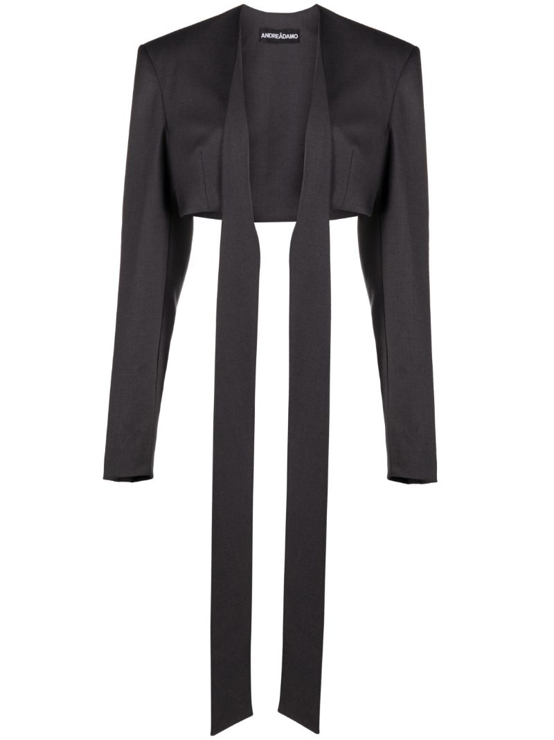 Black Tie-front Cropped Jacket