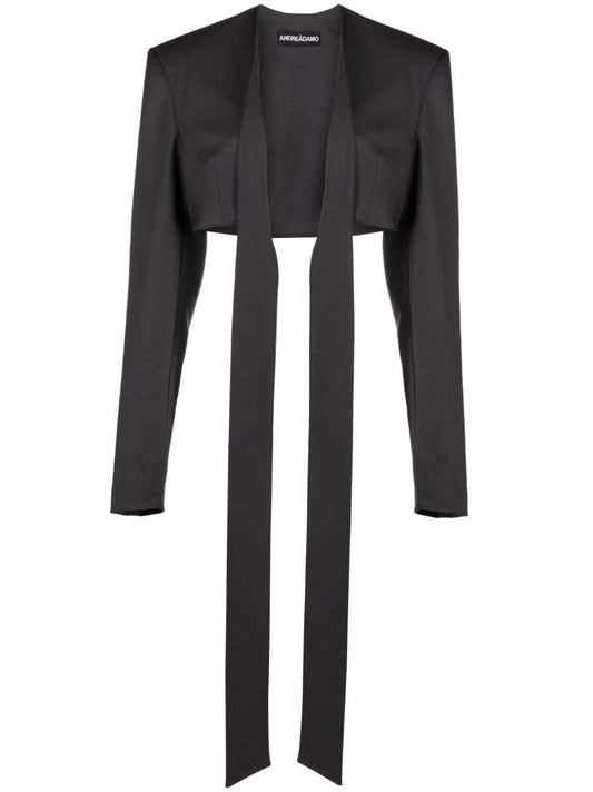 Black Tie-front Cropped Jacket