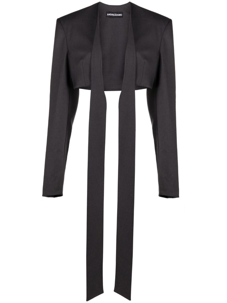 Black Tie-front Cropped Jacket
