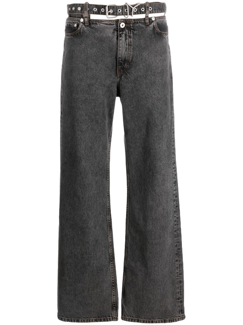 Black Y Belt Wide-leg Jeans