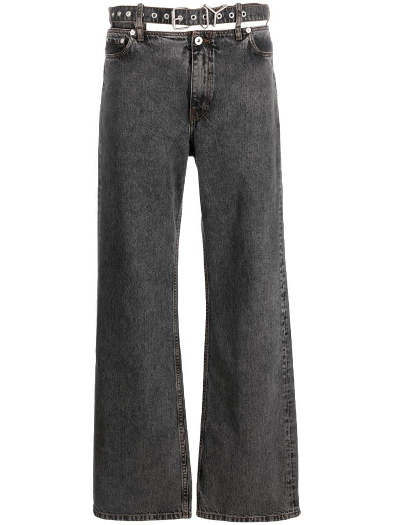 Black Y Belt Wide-leg Jeans