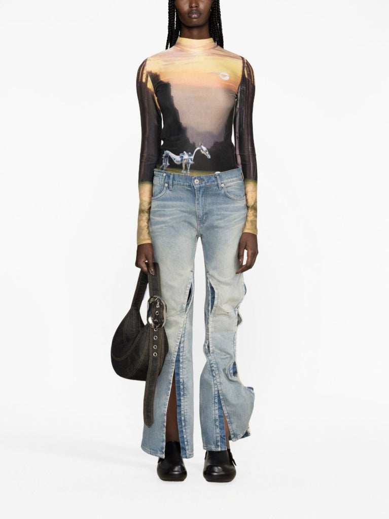 Blue Hook and Eye Flared Jeans
