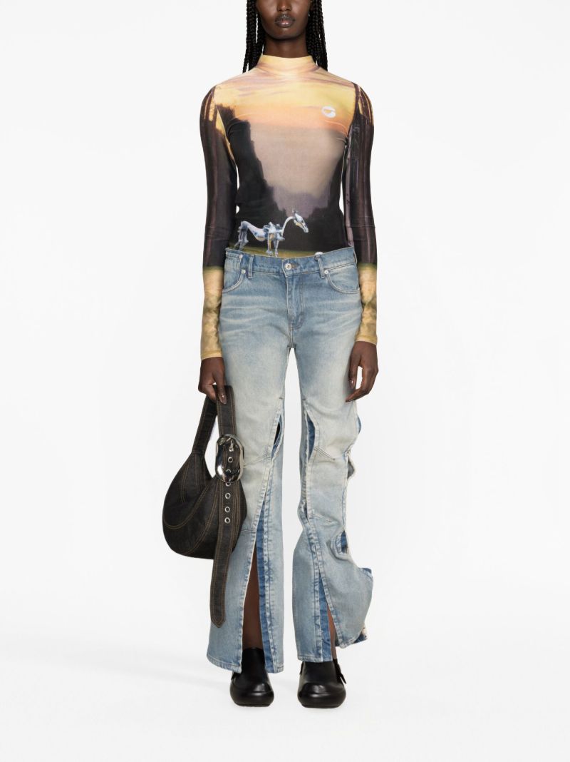 Blue Hook and Eye Flared Jeans