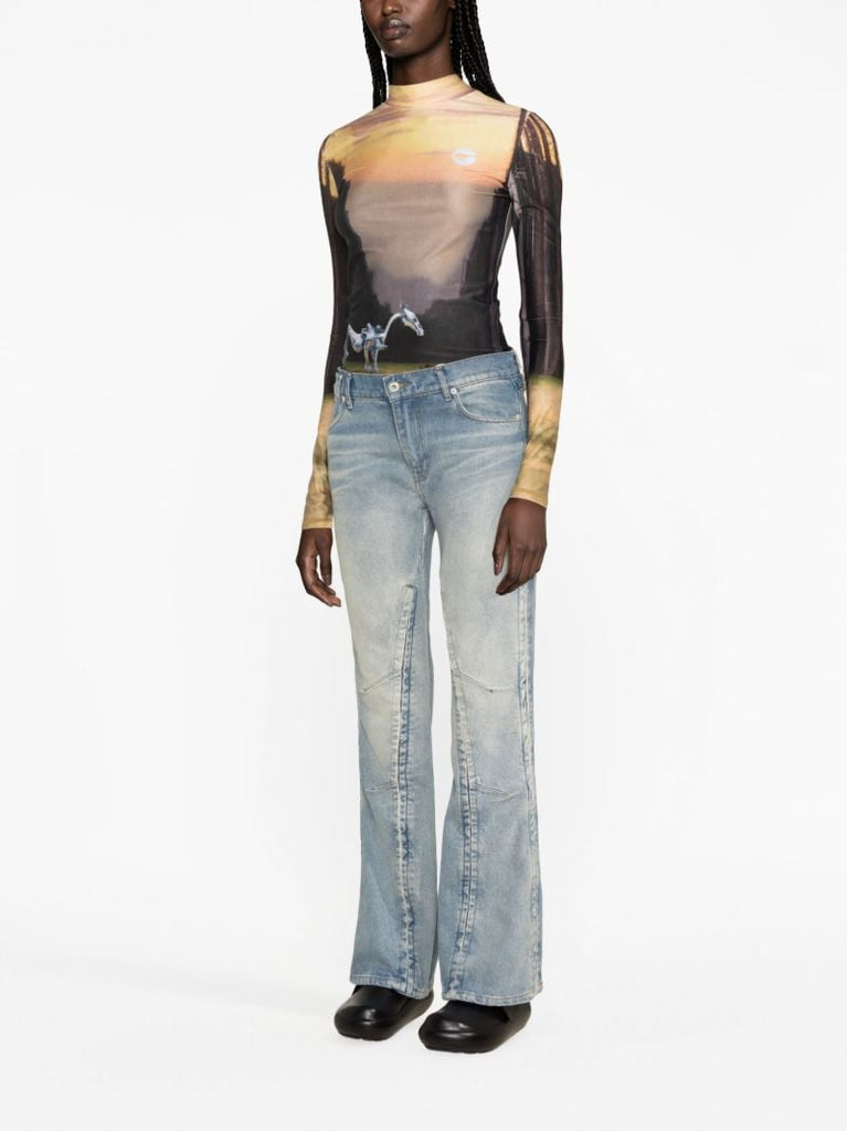 Blue Hook and Eye Flared Jeans